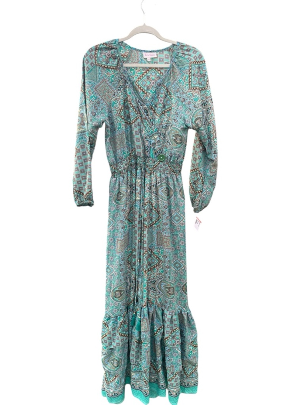 Boemo Paisley Teal Maxi Dress with Smocked Waist bohemian